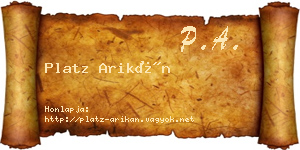 Platz Arikán névjegykártya